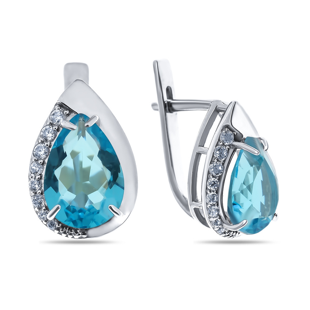 Серьги TEOSA серебро с родием, фианит синт., с английским замком, "halo" 200-1022-T