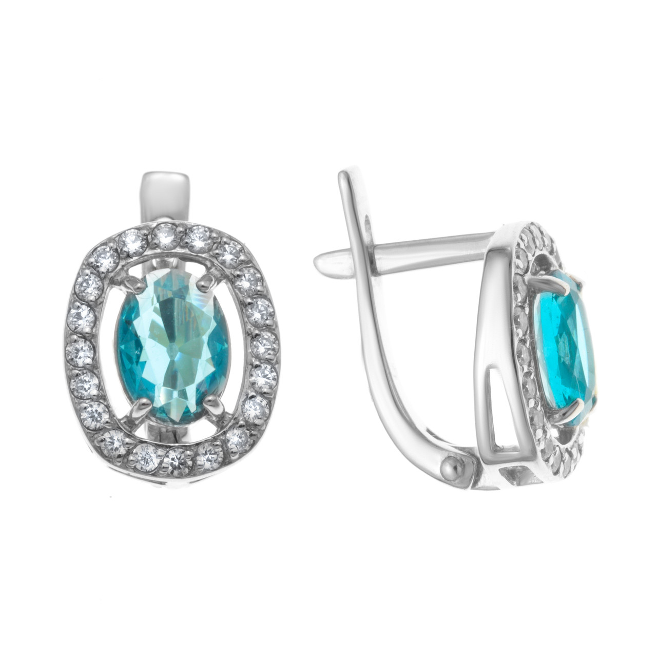 Серьги TEOSA серебро с родием, фианит, с английским замком, "halo" 200-606-TL