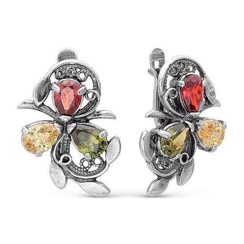 Серьги Красная пресня , фианит, с английским замком, многокаменка 3382564-1