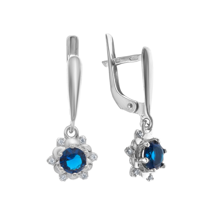 Серьги TEOSA серебро с родием, фианит, с английским замком, флора 2100758-03505