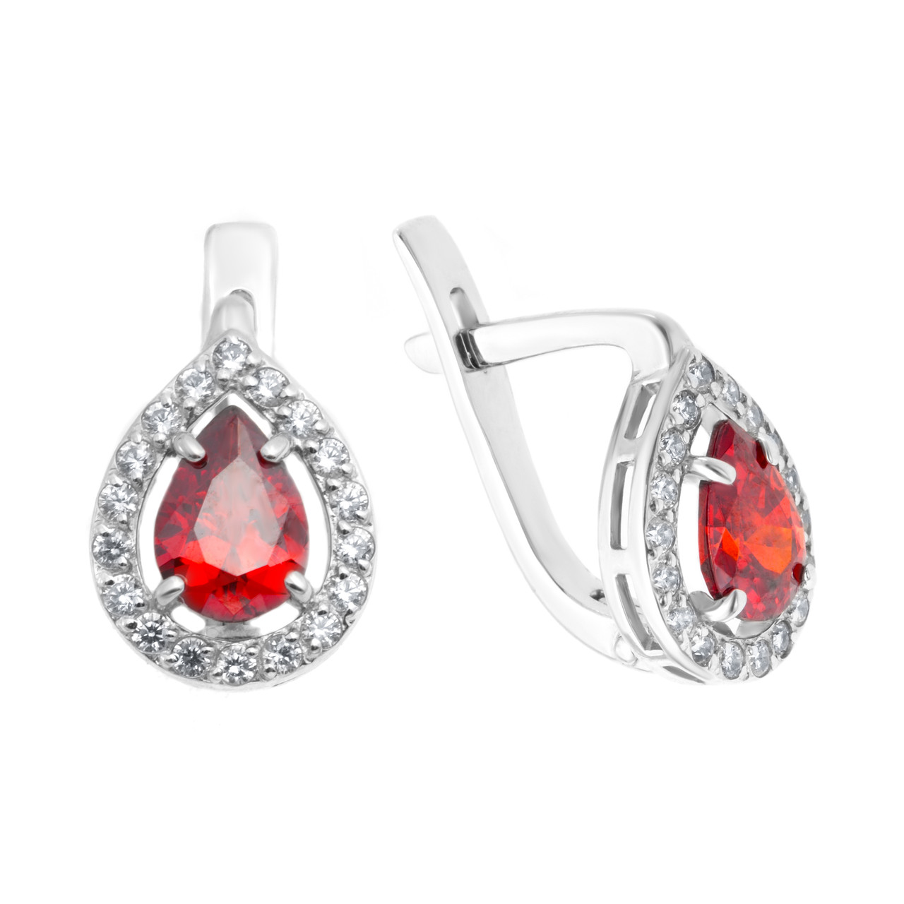 Серьги TEOSA серебро с родием, фианит синт., с английским замком, "halo" 200-615-RB