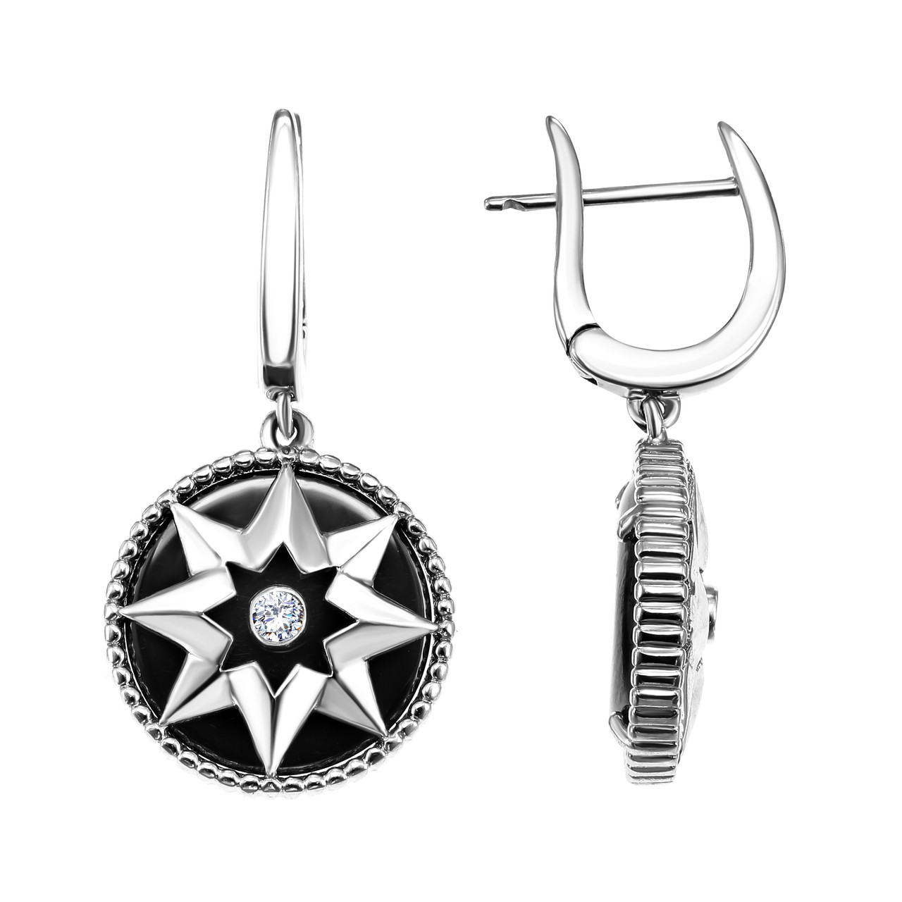 Серебряные серьги с керамикой TEOSA ZCE-2289-BL покрыто родием,с английским замком