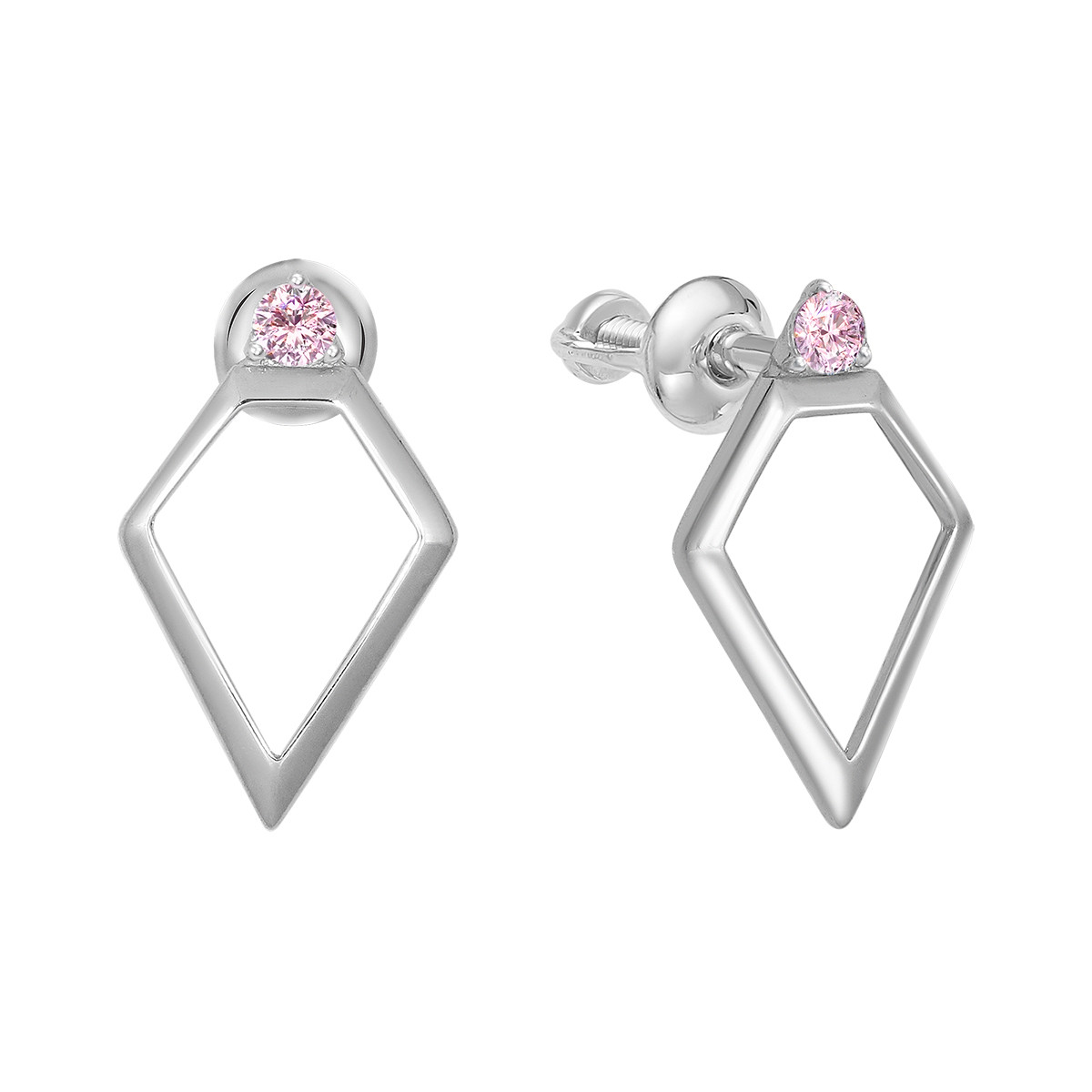 Серьги TEOSA серебро с родием, фианит, винтовой замок 10219-601-PZ