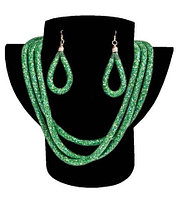 Комплект ожерелье тройное и серьги «Звездная пыль» (Зеленый)