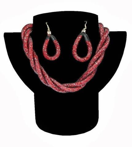 Комплект ожерелье плетенное и серьги «Звездная пыль» (Красный)