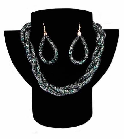 Комплект ожерелье плетенное и серьги «Звездная пыль» (Зеленый)