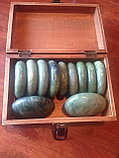 Профессиональный набор зеленых нефритовых камней для горячего/ холодного стоун массажа в ящичке 10 шт, фото 2
