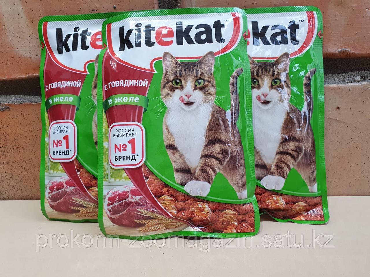 KITEKAT ( Китекет) для взрослых кошек с говядиной в желе, пауч 85 гр - фото 1 - id-p94036691