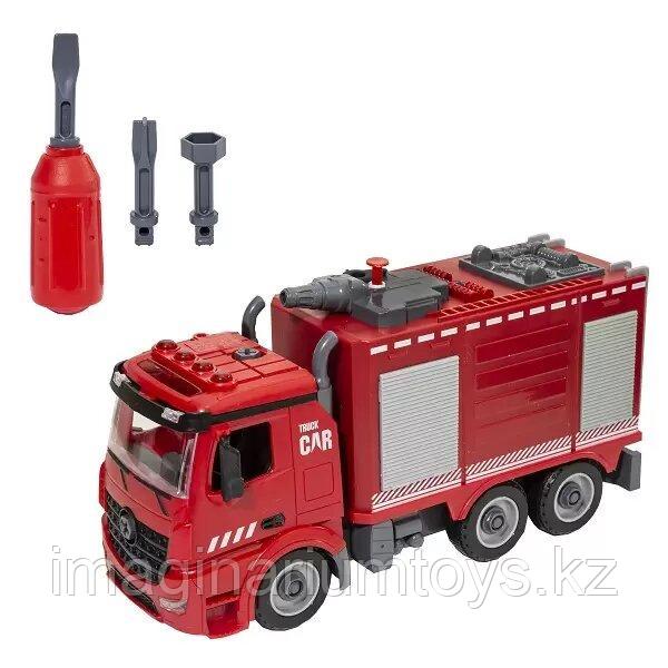 Пожарная машина с цистерной и водомётом разборная инерционная, 30 см, звук, свет, фото 1