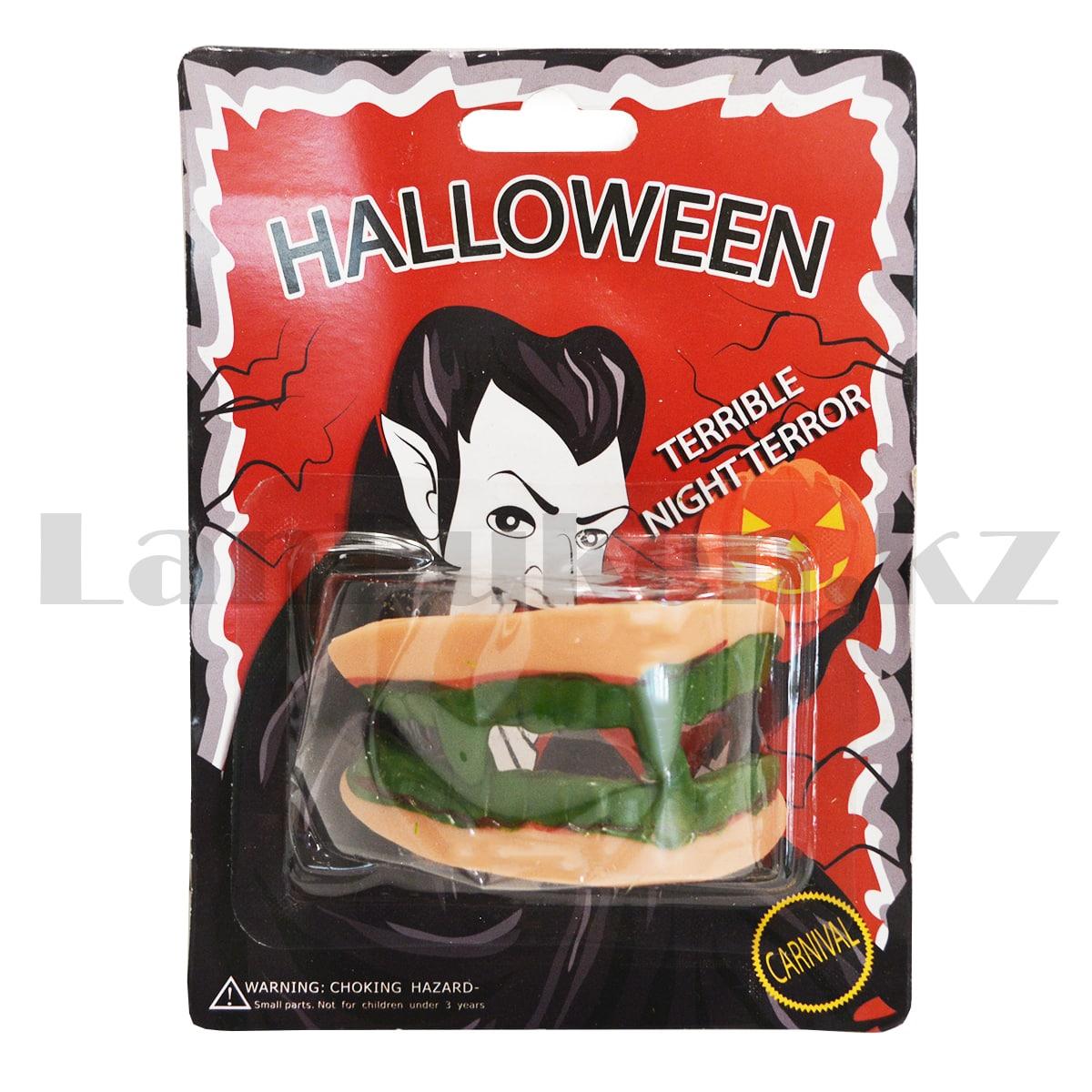 Накладные зубы вампира Halloween темно-зеленые