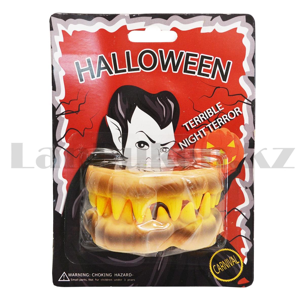 Накладные зубы монстра Halloween серый и желтый