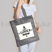 Шоппер эко сумка для покупок с карманом на молнии с плечевыми ремнями серая Enjoy Summer