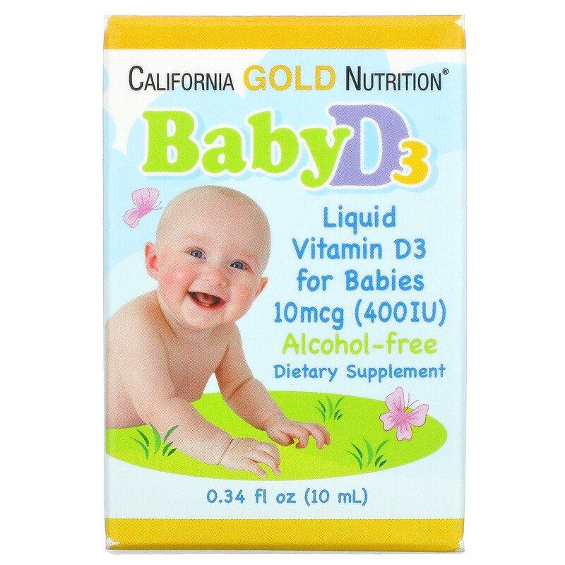 Жидкий витамин Д3 для детей, 10 мкг (400 МЕ), 10 мл, California Gold Nutrition - фото 1 - id-p94075682
