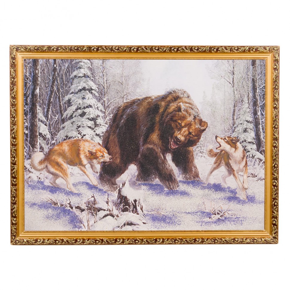 Картина с каменной крошкой "Охота на медведя" багет 58х78 см ДТ3 112370 - фото 1 - id-p94083138