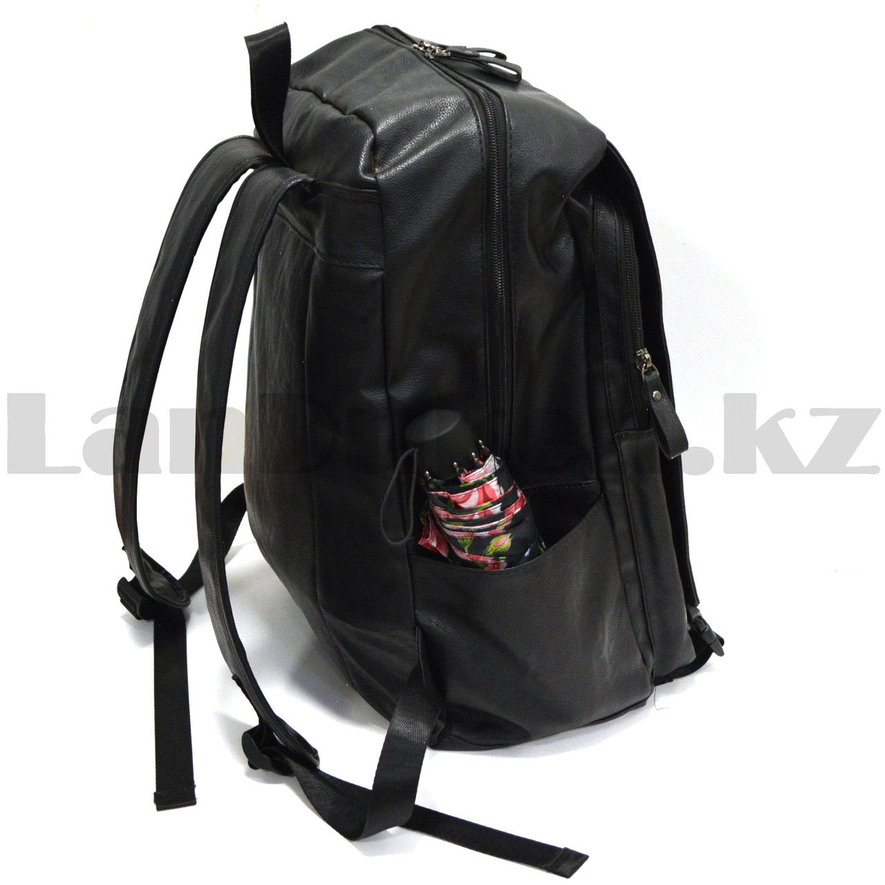 Рюкзак ранец эко-кожа с накладным отделением (черного цвета) - фото 4 - id-p94142601