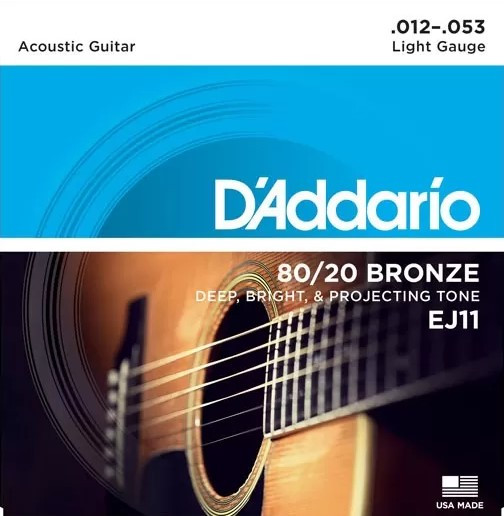 Струны для акустической гитары Light 12-53,  80/20,  D`Addario EJ11