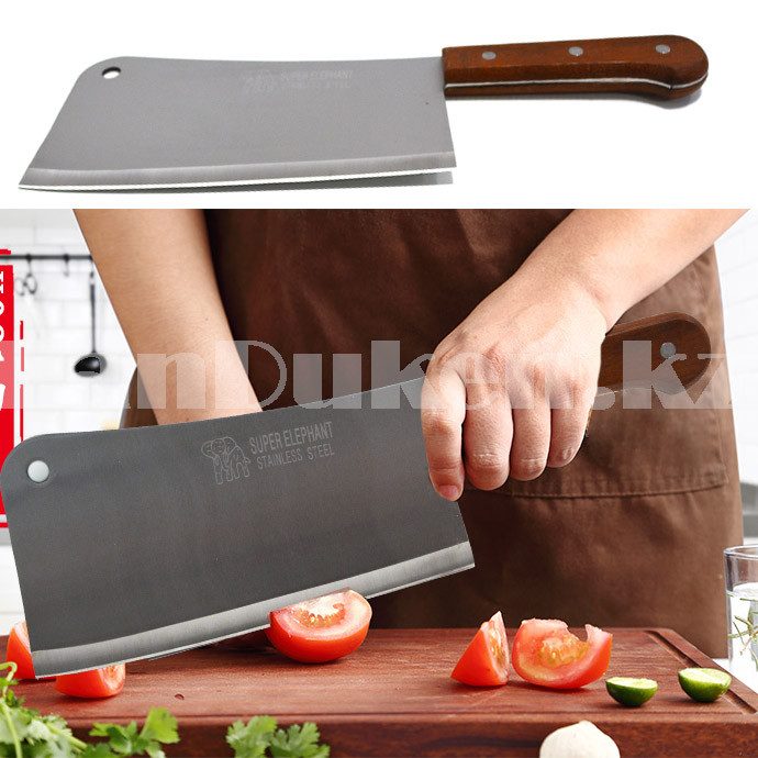 Нож топорик из нержавеющей стали с деревянной рукояткой Super elephant большой 41 см - фото 5 - id-p94165625