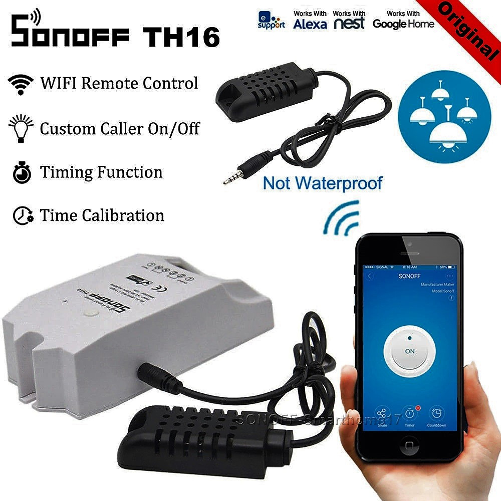 Sonoff TH16 Умный WiFi выключатель с датчиком температуры и влажности AM2301