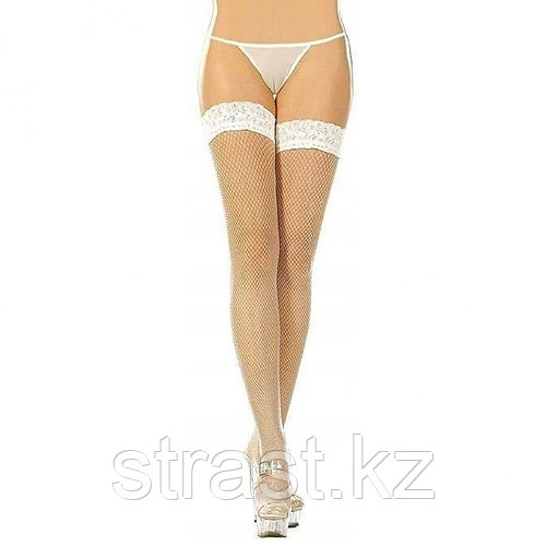 Чулки-Сетка Soft Line с кружевной резинкой белые, XL 5537 24 - Soft Line collection - Сексуальные чулки - Купить