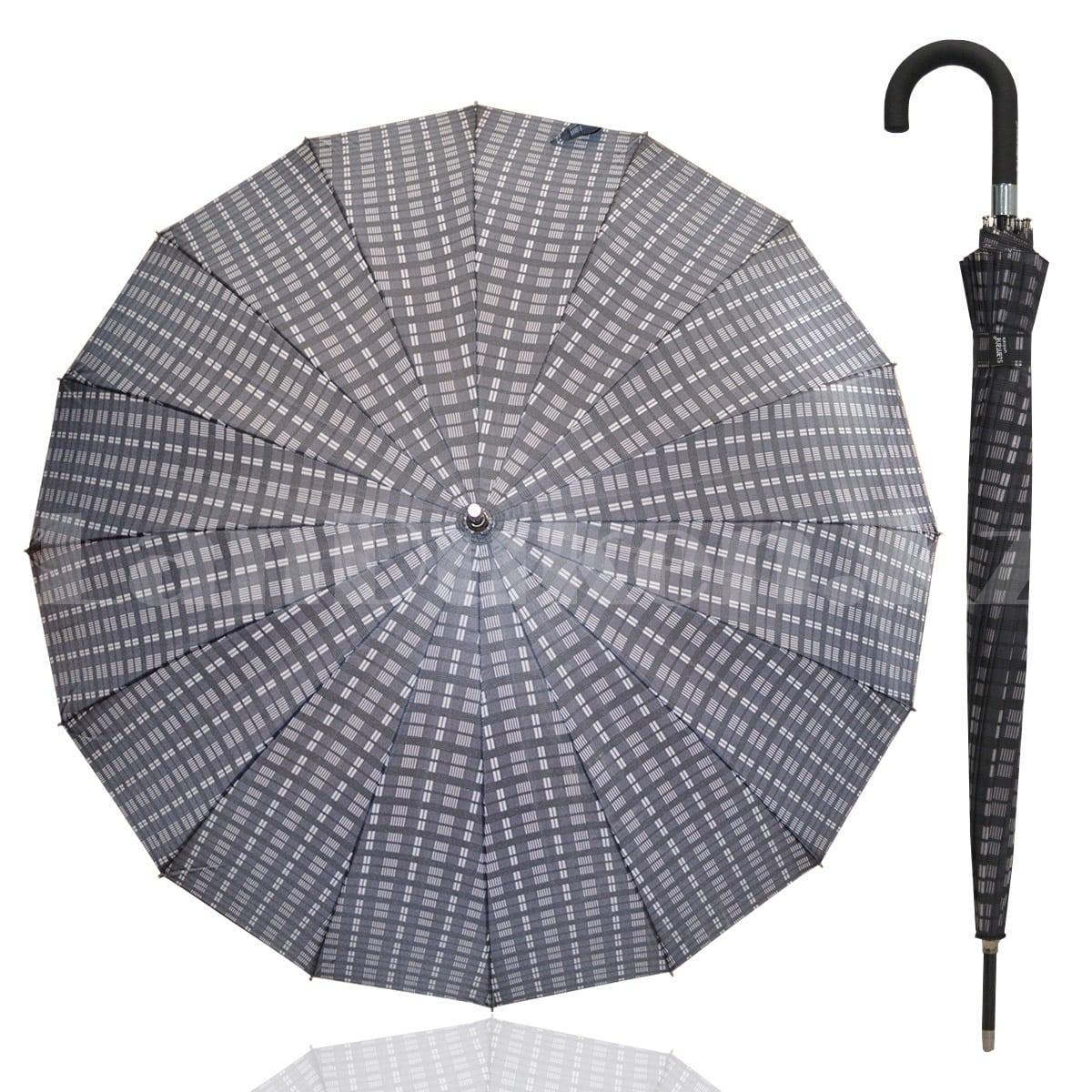 Зонт трость мужской полуавтомат клетчатый 94 см черно-серый
