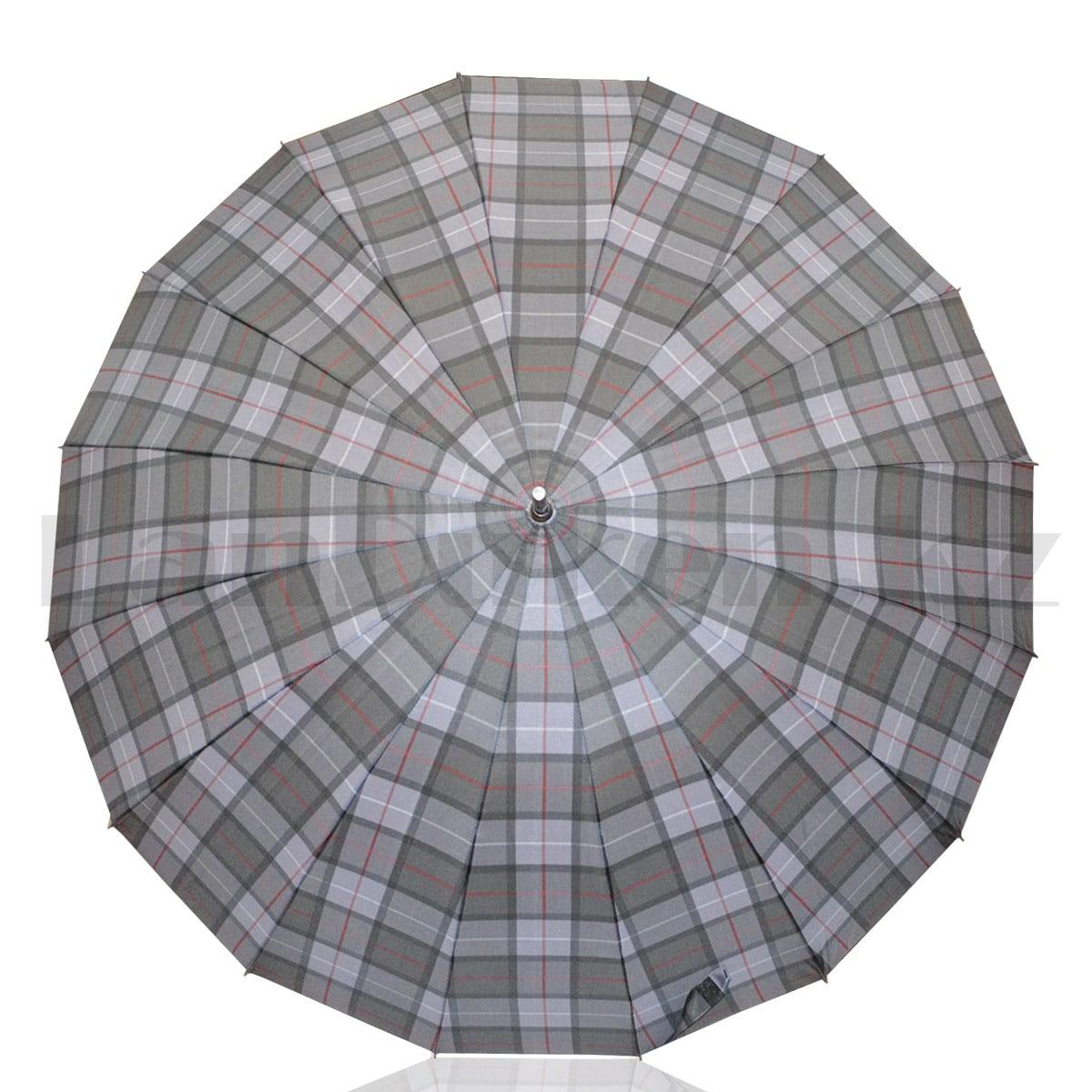 Зонт трость мужской полуавтомат в крупную клетку 94 см черно-серый - фото 4 - id-p94192037