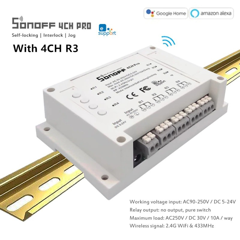 SONOFF 4-канальный беспроводной WIFI коммутатор 4CH Pro R3 - фото 1 - id-p59140670