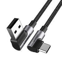 Кабель UGREEN US176 Angled USB2.0 A to TYPE-C M/M Cable Nickel Plating Aluminum Shell with Braided 2m