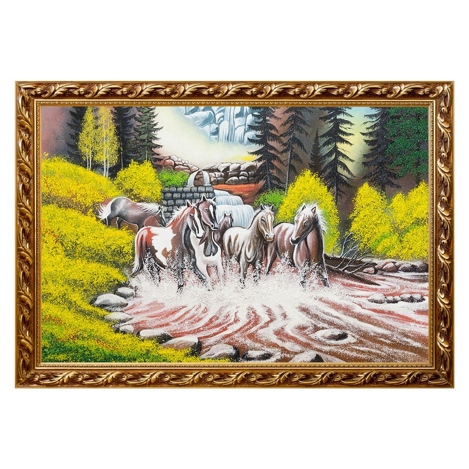 Картина "Бегущие лошади" багет 46х66 см, каменная крошка 111861 - фото 1 - id-p94231312