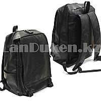 Рюкзак ранец эко-кожа с накладным отделением (черного цвета)