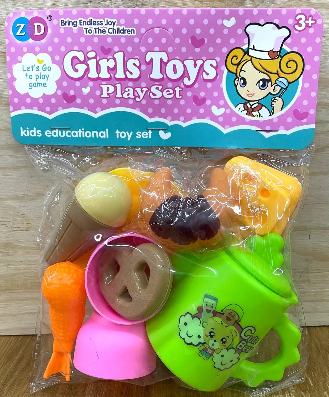 892-320 Girls toy play Набор чаепитиес круассаном в пакете 22*17см