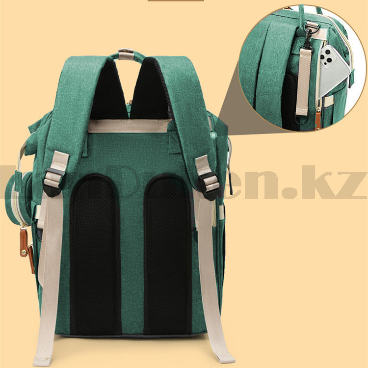 Сумка-рюкзак с термо отсеком с USB входом и шнуром с ремнями для коляски с кошельком на карабине березовая - фото 9 - id-p94240043