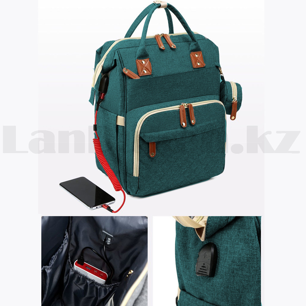 Сумка-рюкзак с термо отсеком с USB входом и шнуром с ремнями для коляски с кошельком на карабине березовая - фото 6 - id-p94240043