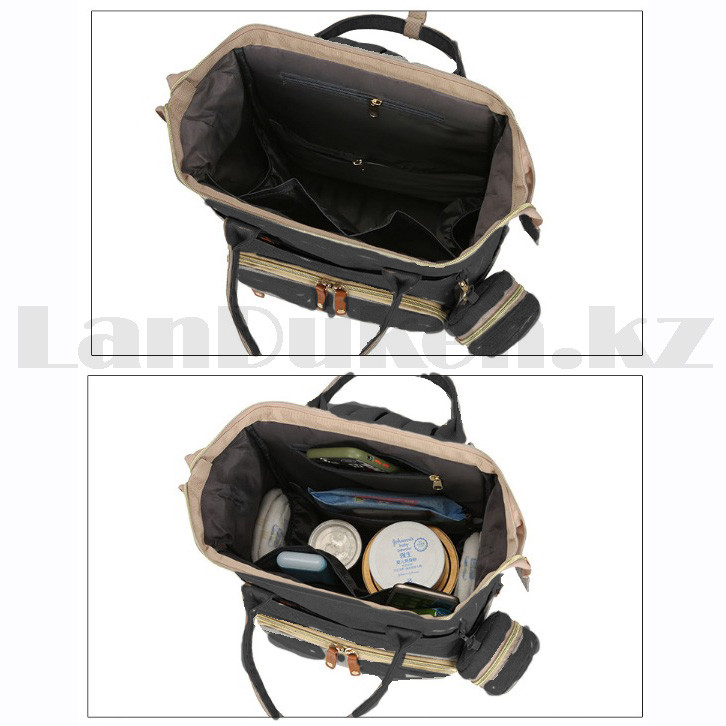 Сумка-рюкзак с термо отсеком с USB входом и шнуром с ремнями для коляски с кошельком на карабине черная - фото 9 - id-p94241729