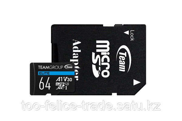Карта памяти Team Group Elite MicroSDHC/SDXC 64GB U3 TEAUSDX64GIV30A103, 90MB/sec; Write: 45MB/sec + SD