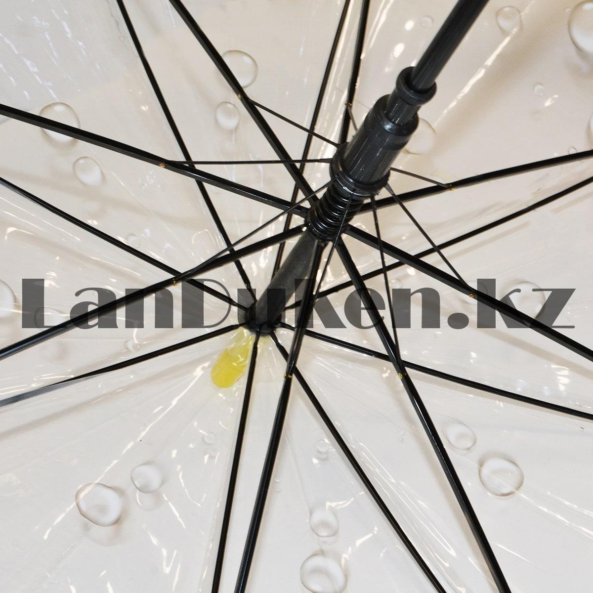 Зонт трость полуавтомат прозрачный 80 см с каплями дождя и кленовыми листьями оранжевыми - фото 9 - id-p94019348