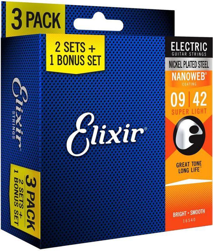 Cтруны для электрогитары, Super Light, 9-42, 3 комплекта, Elixir 16540