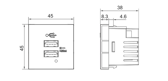 Shelbi Розетка зарядка 2- портовая USB, 4.2A, 45х45, белая - фото 2 - id-p94305670