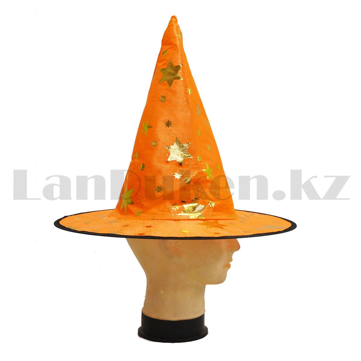 Шляпа ведьмы на Хэллоуин (Halloween) высота 30 см с золотыми звездами оранжевая - фото 3 - id-p94315856