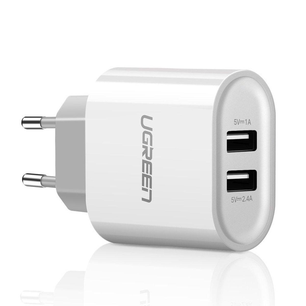 Зарядное устройство UGREEN CD104 Dual USB Wall Charger 3.4A EU (White), 20384