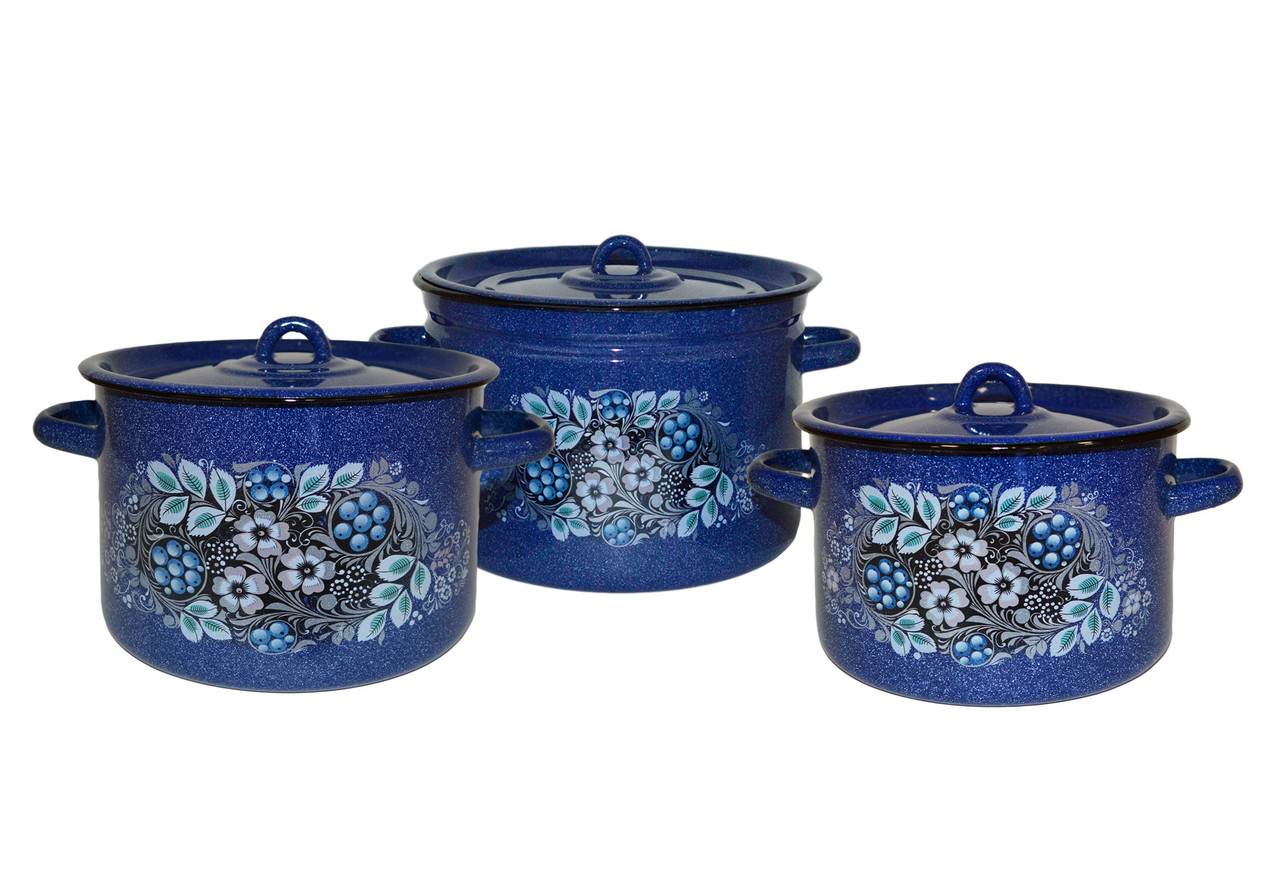 Набор кастрюль №112 из 3 пр. "Голубика" (СтальЭмаль, Россия), фото 1