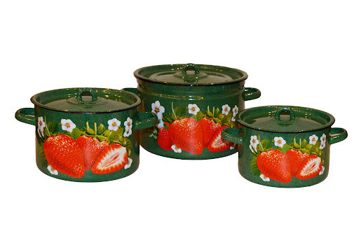 Набор кастрюль №112 из 3 пр. "Клубника садовая" изумруд (СтальЭмаль, Россия), фото 1