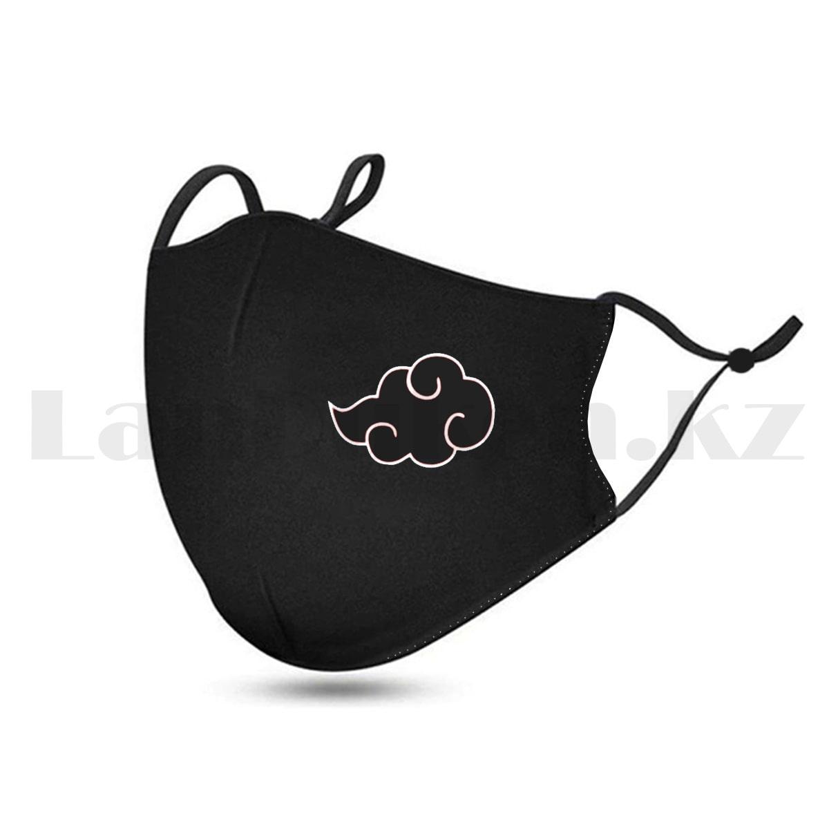 Многоразовая защитная маска дышащаяся тонкая от пыли Наруто знак Акацуки черная - фото 5 - id-p94381447
