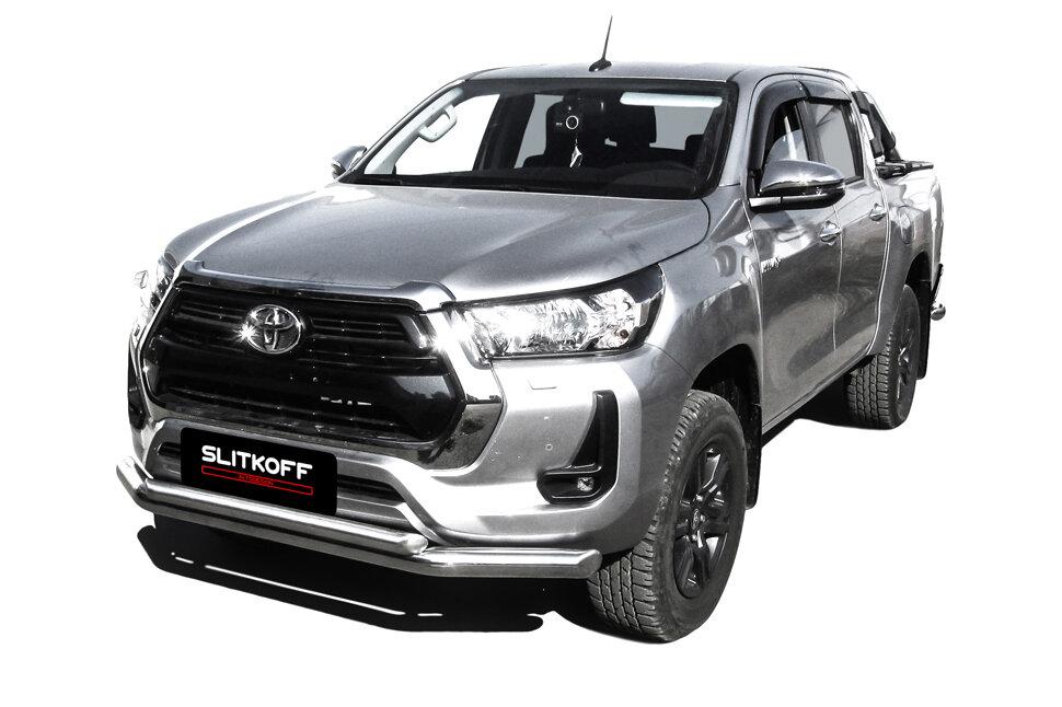 Защита переднего бампера d76+d57 двойная Toyota Hilux (2020-2022)
