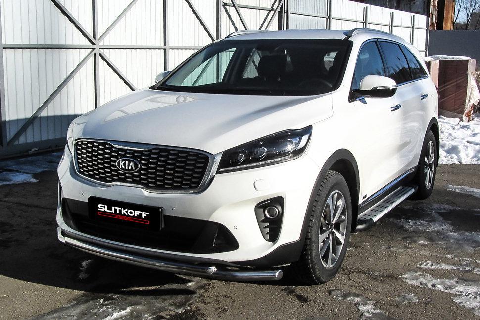 Защита переднего бампера d57+d42 двойная Kia Sorento Prime (2017-2020)