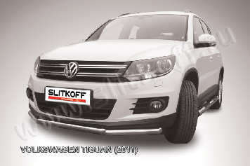 Защита переднего бампера d57+d42 двойная Volkswagen Tiguan (2011-2016)