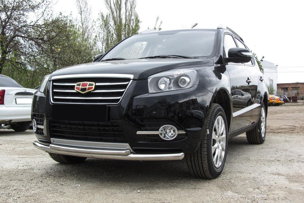 Защита переднего бампера d57+d42 двойная радиусная Geely Emgrand X7 (2016-2019)