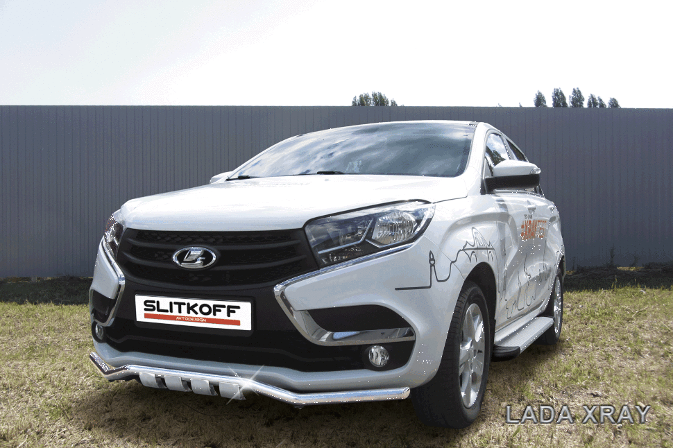 Защита переднего бампера d42 "волна" с декоративными элементами LADA Xray