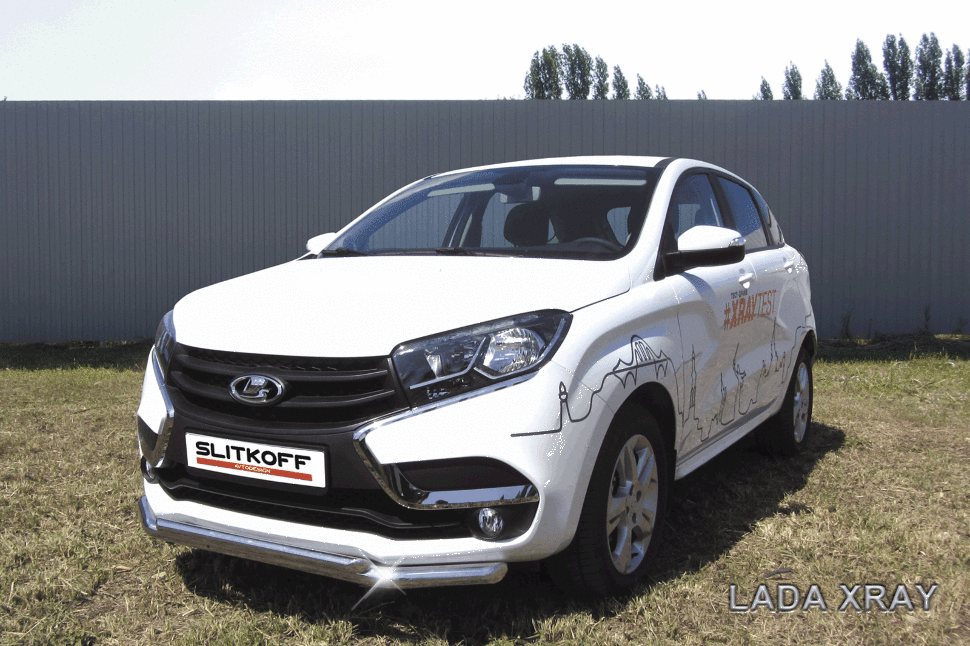 Защита переднего бампера d57+d42 двойная Lada Xray (2015-2022)