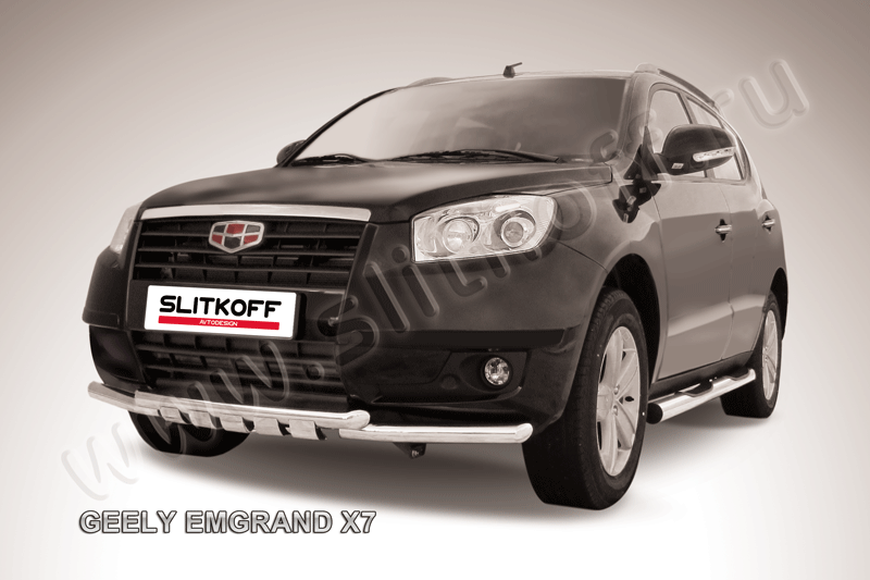 Защита переднего бампера d57+d57 двойная с профильной ЗК Geely Emgrand X7 (2011-2016)