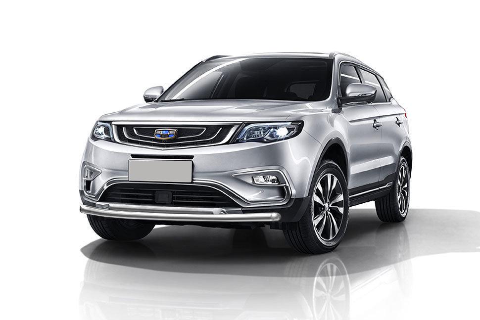 Защита переднего бампера d76+d42 двойная Geely Atlas (2016-2022)